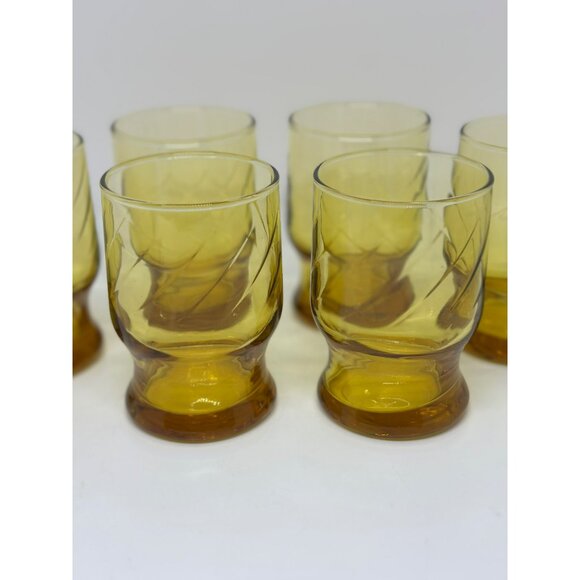 VTG Anchor Hocking Set 6 MCM Optic Swirl Footed Tumblers 4"x2.5" Amber Glasses - Picture 7 of 8